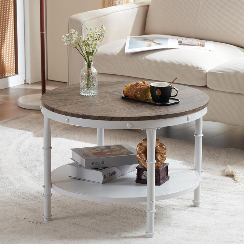 Latitude Run® Dark Walnut White Round Farmhouse Coffee Table